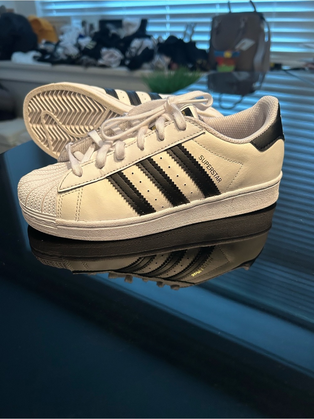 adidas Kids Superstar Sneakers - White with Black Stripes